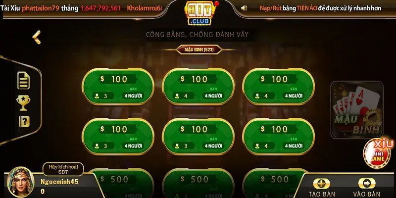 Game bài Mậu binh sử dụng bộ bài tây 52 lá thú vị